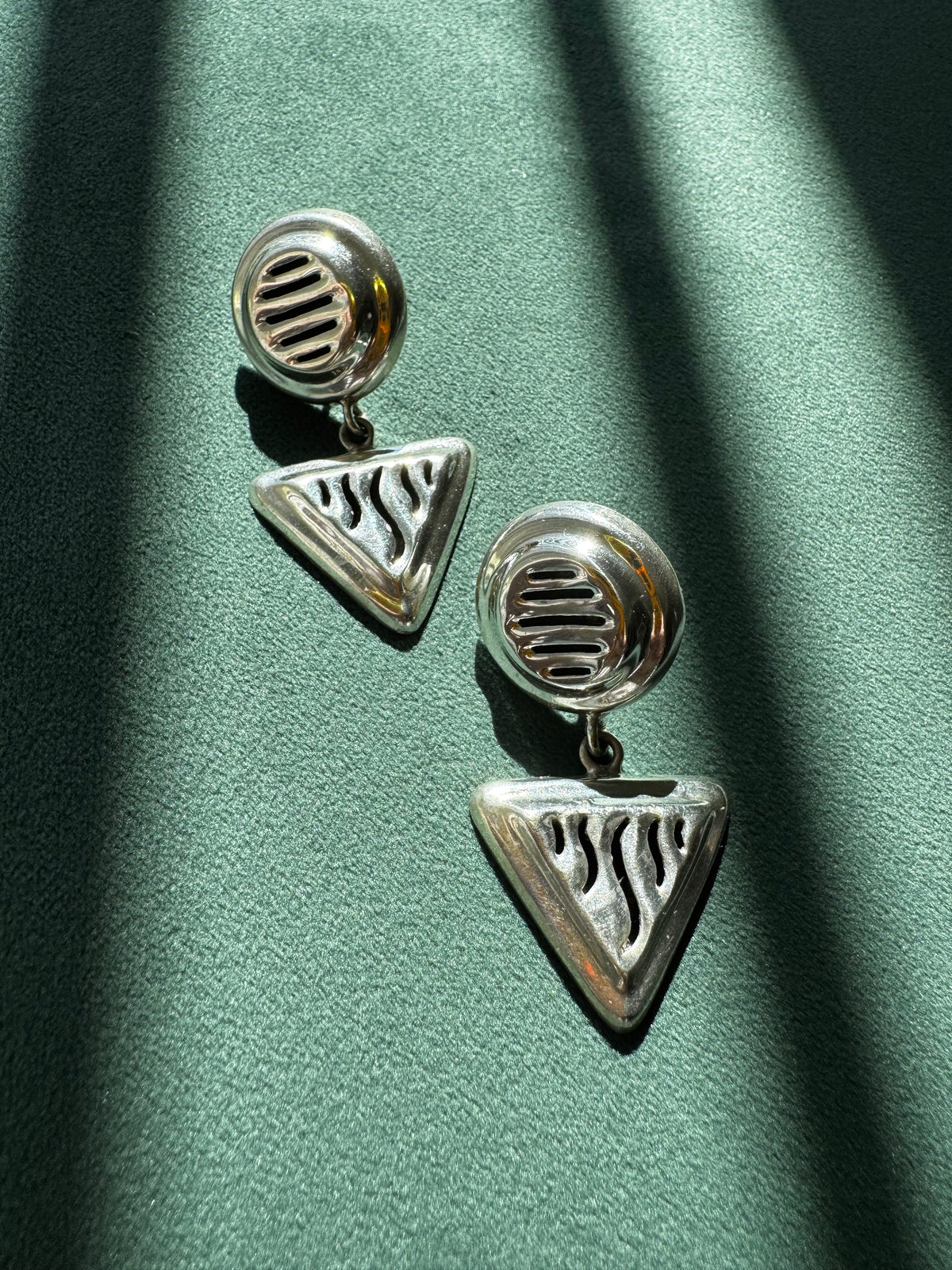 Vintage Taxco Sterling Silver Earrings Circle and Triangle Cutwork Dangle TJ-10 925