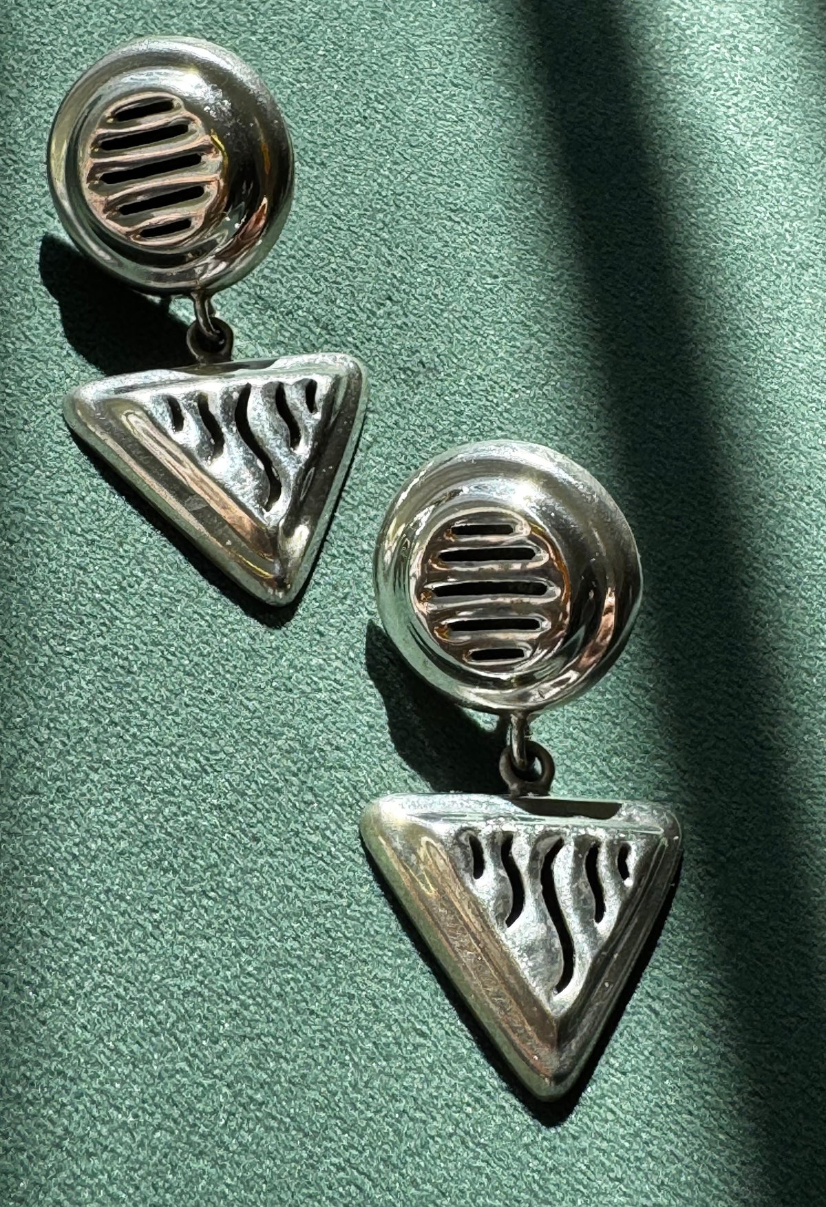 Vintage Taxco Sterling Silver Earrings Circle and Triangle Cutwork Dangle TJ-10 925