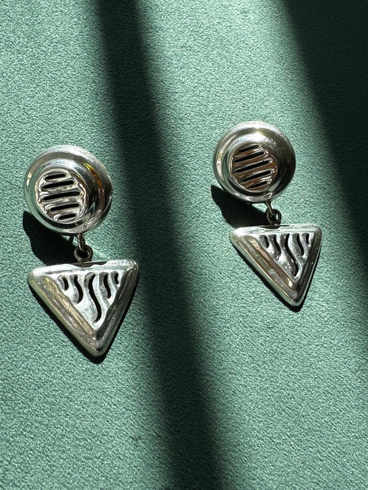 Vintage Taxco Sterling Silver Earrings Circle and Triangle Cutwork Dangle TJ-10 925