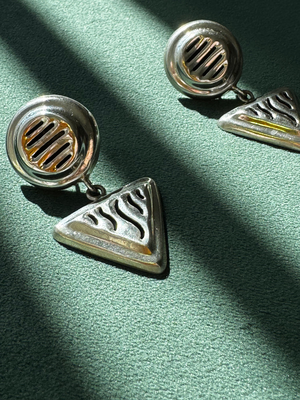 Vintage Taxco Sterling Silver Earrings Circle and Triangle Cutwork Dangle TJ-10 925