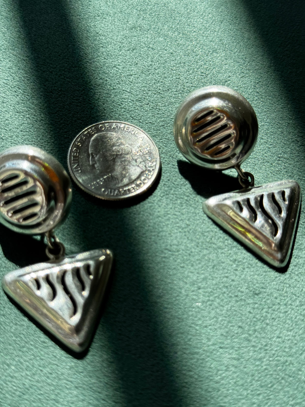 Vintage Taxco Sterling Silver Earrings Circle and Triangle Cutwork Dangle TJ-10 925
