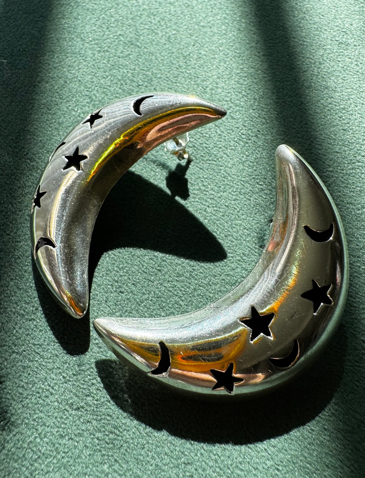 Vintage Mexico Sterling Silver Crescent Moon Earrings Y2K Stars and Moons Cutout