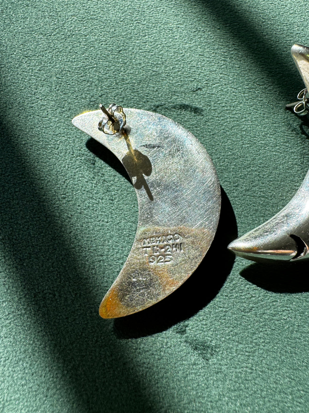 Vintage Mexico Sterling Silver Crescent Moon Earrings Y2K Stars and Moons Cutout