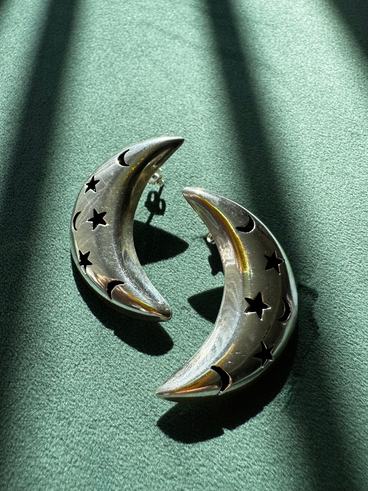 Vintage Mexico Sterling Silver Crescent Moon Earrings Y2K Stars and Moons Cutout