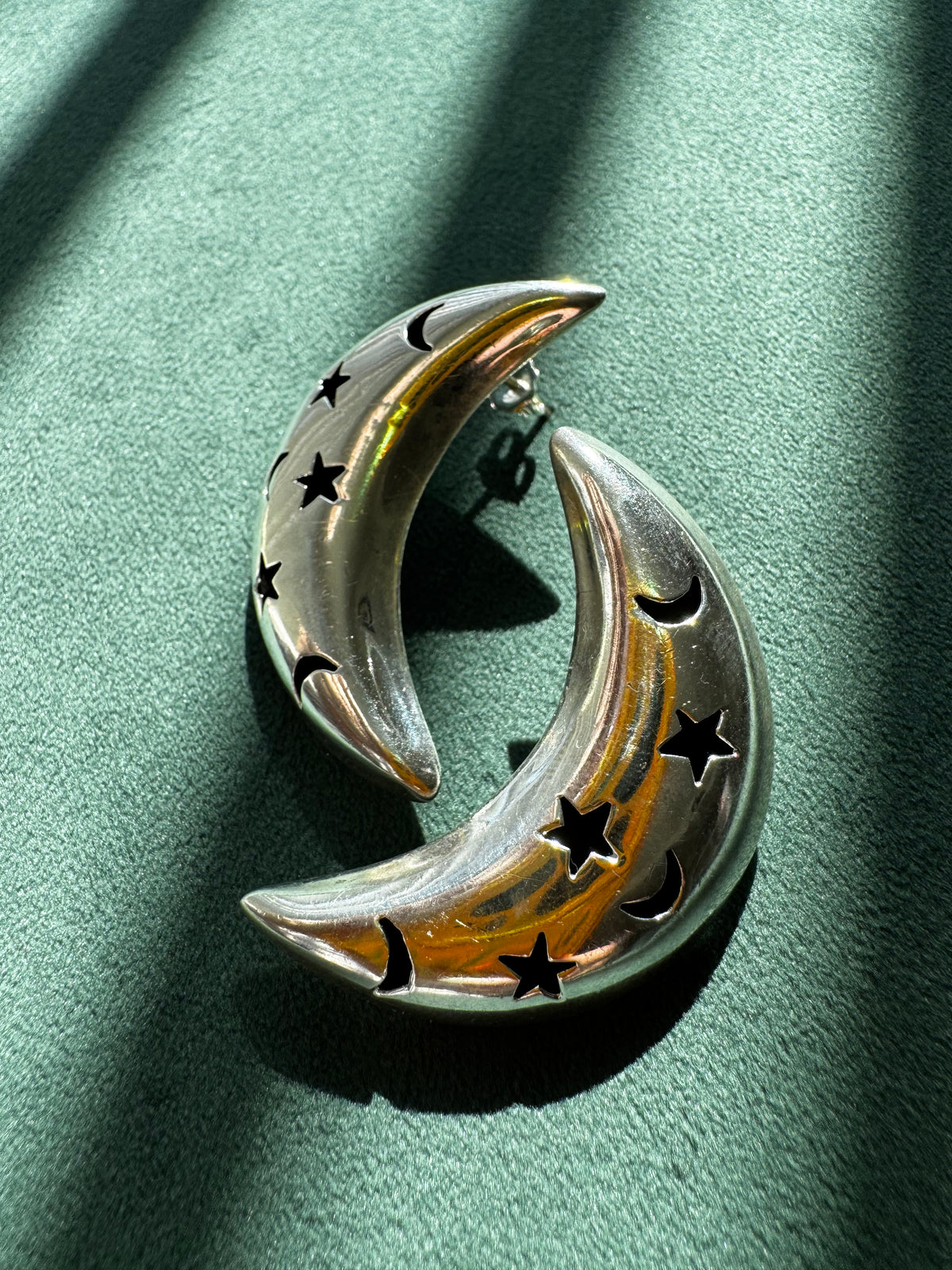 Vintage Mexico Sterling Silver Crescent Moon Earrings Y2K Stars and Moons Cutout