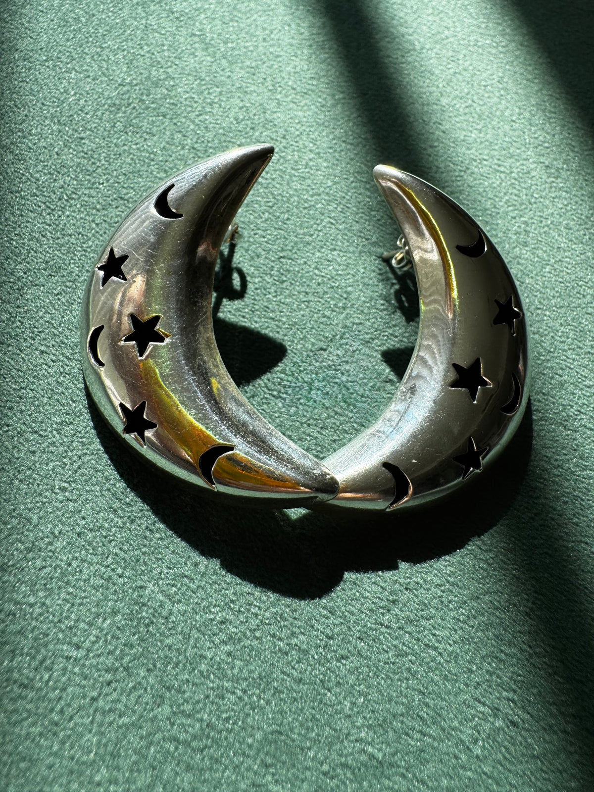 Vintage Mexico Sterling Silver Crescent Moon Earrings Y2K Stars and Moons Cutout