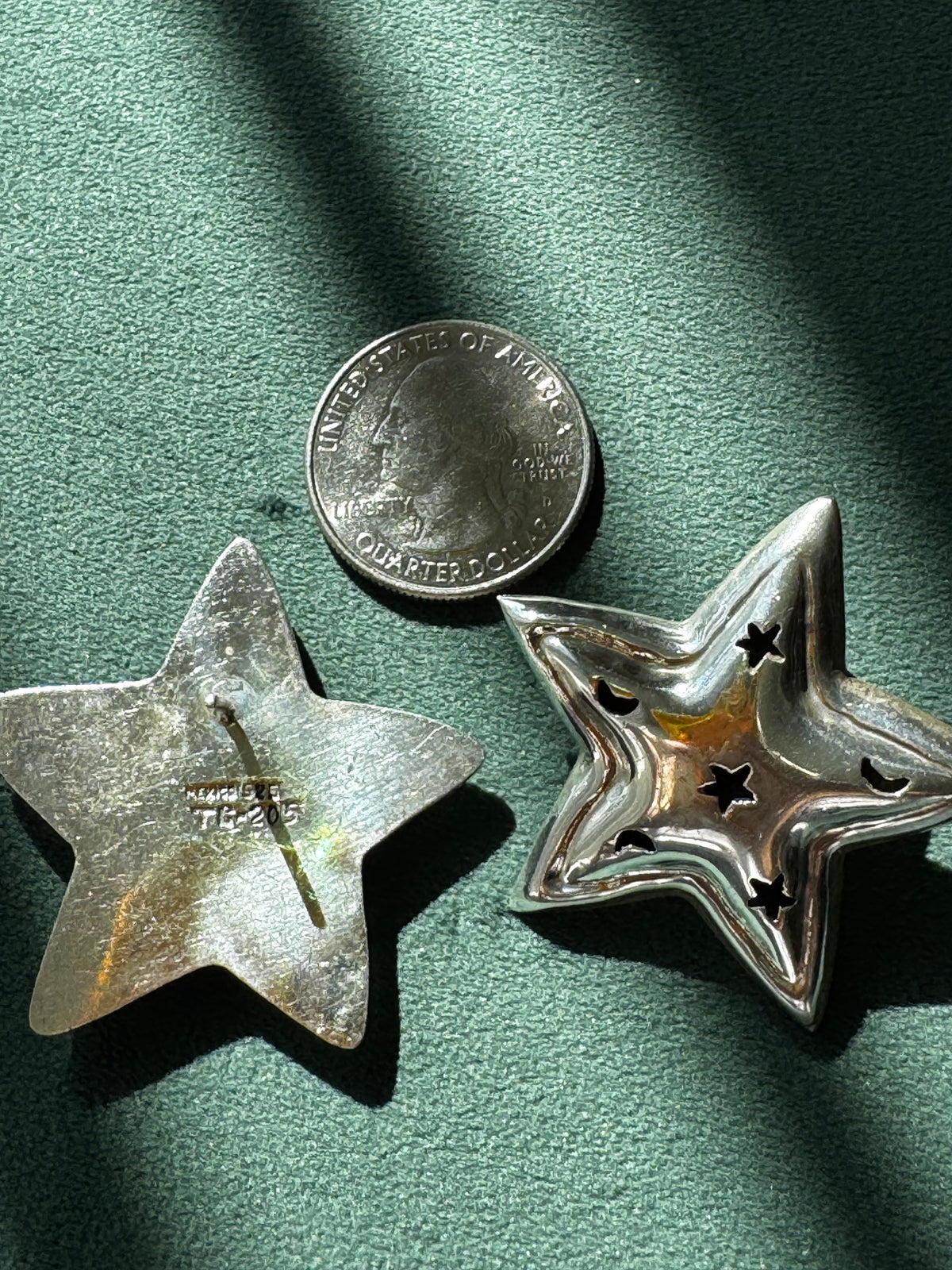 Vintage Mexico Sterling Silver Puffy Star Earrings Y2K Stars and Moons Cutout