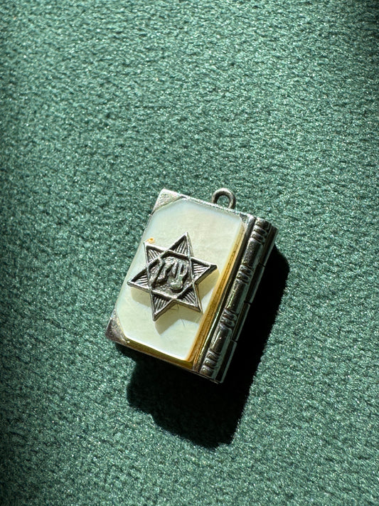 Vintage Sterling Silver Torah Book Locket Pendant Mother of Pearl Hebrew Prayer Judaica