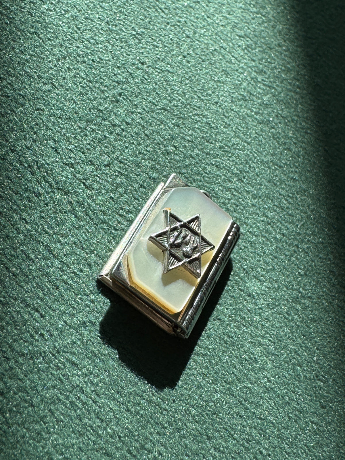 Vintage Sterling Silver Torah Book Locket Pendant Mother of Pearl Hebrew Prayer Judaica