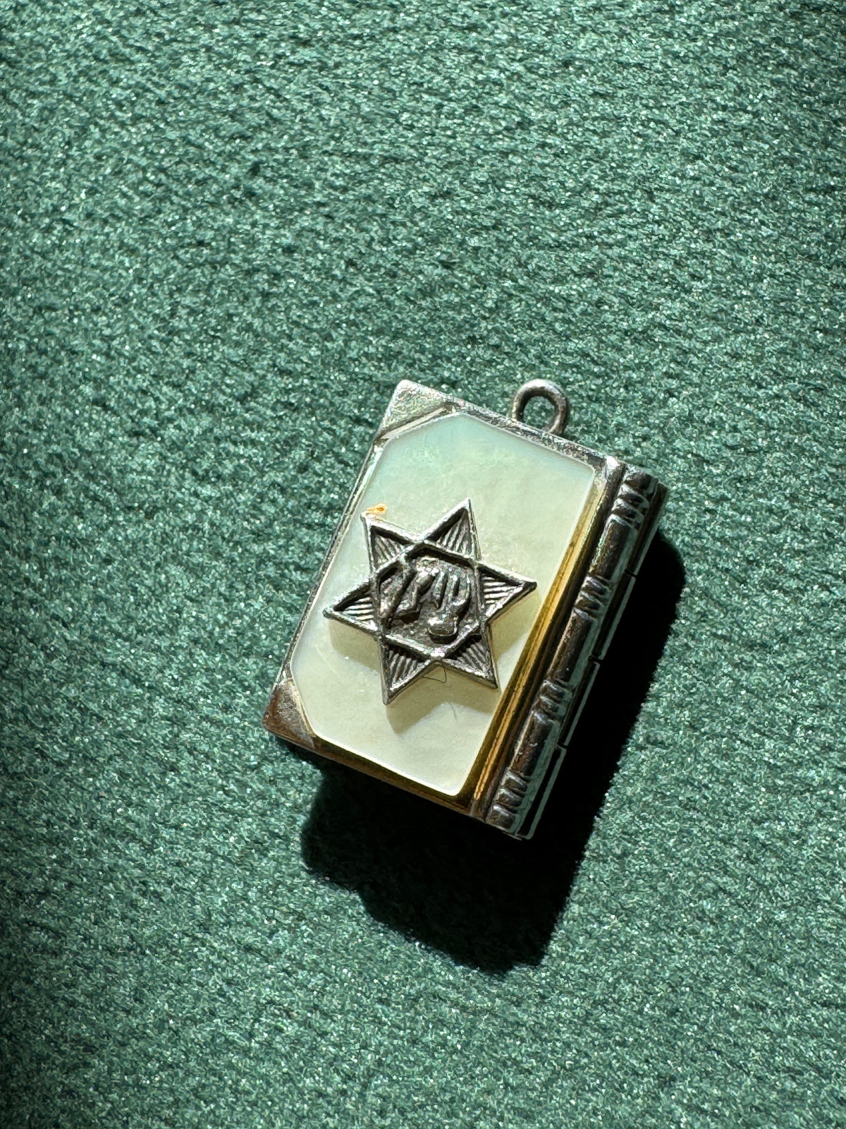 Vintage Sterling Silver Torah Book Locket Pendant Mother of Pearl Hebrew Prayer Judaica