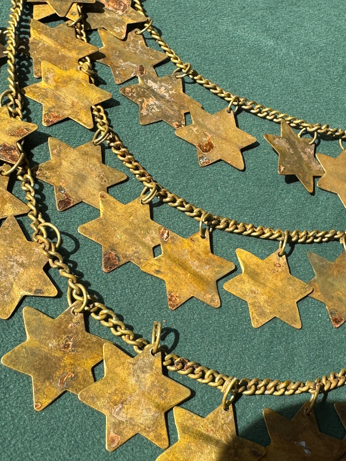 Vintage Brass Star of David Three Strand Bib Necklace Magen David Judaica 21 Inches