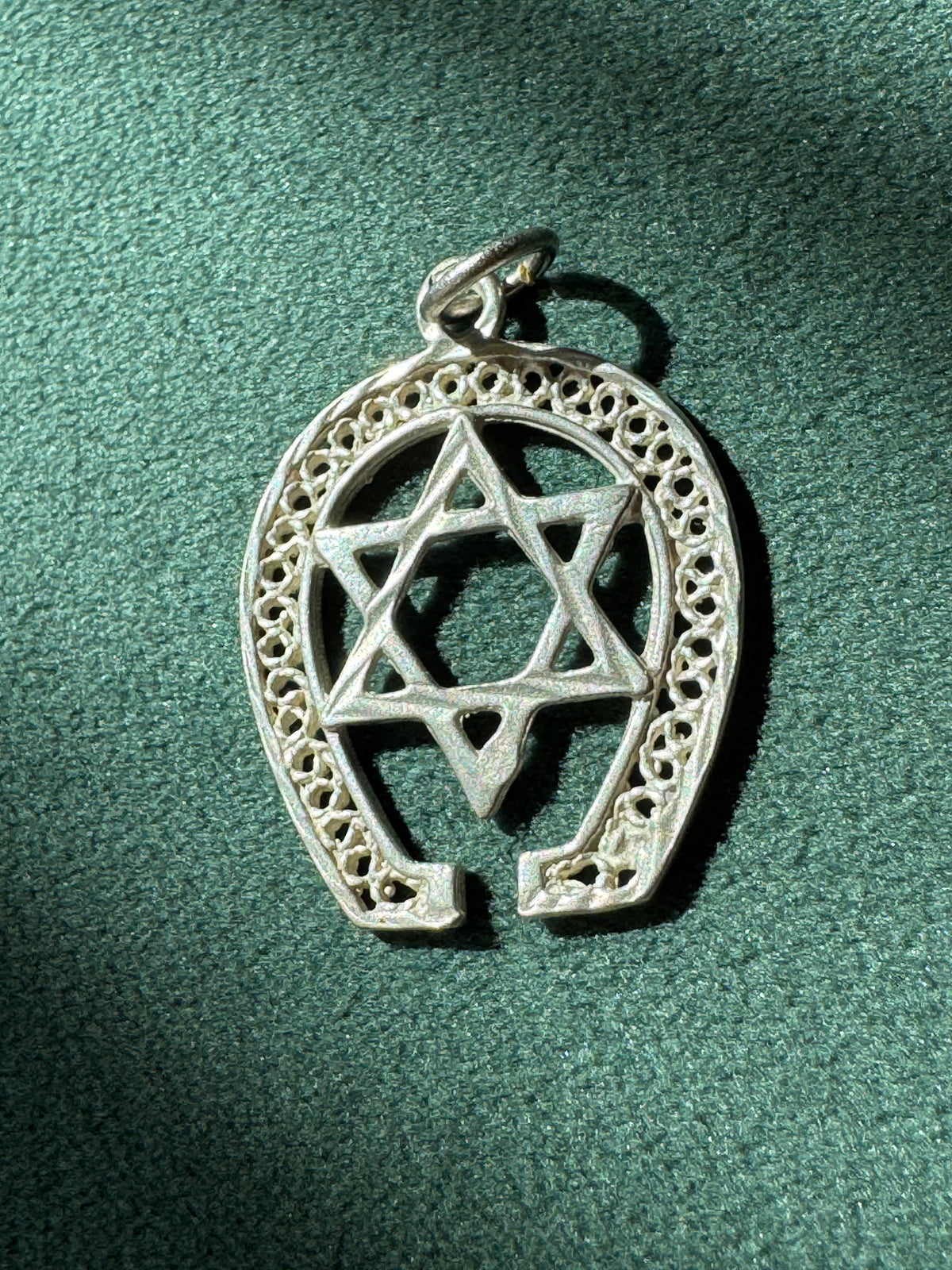 Vintage Sterling Silver Filigree Star of David Horseshoe Pendant Good Luck Judaica Charm