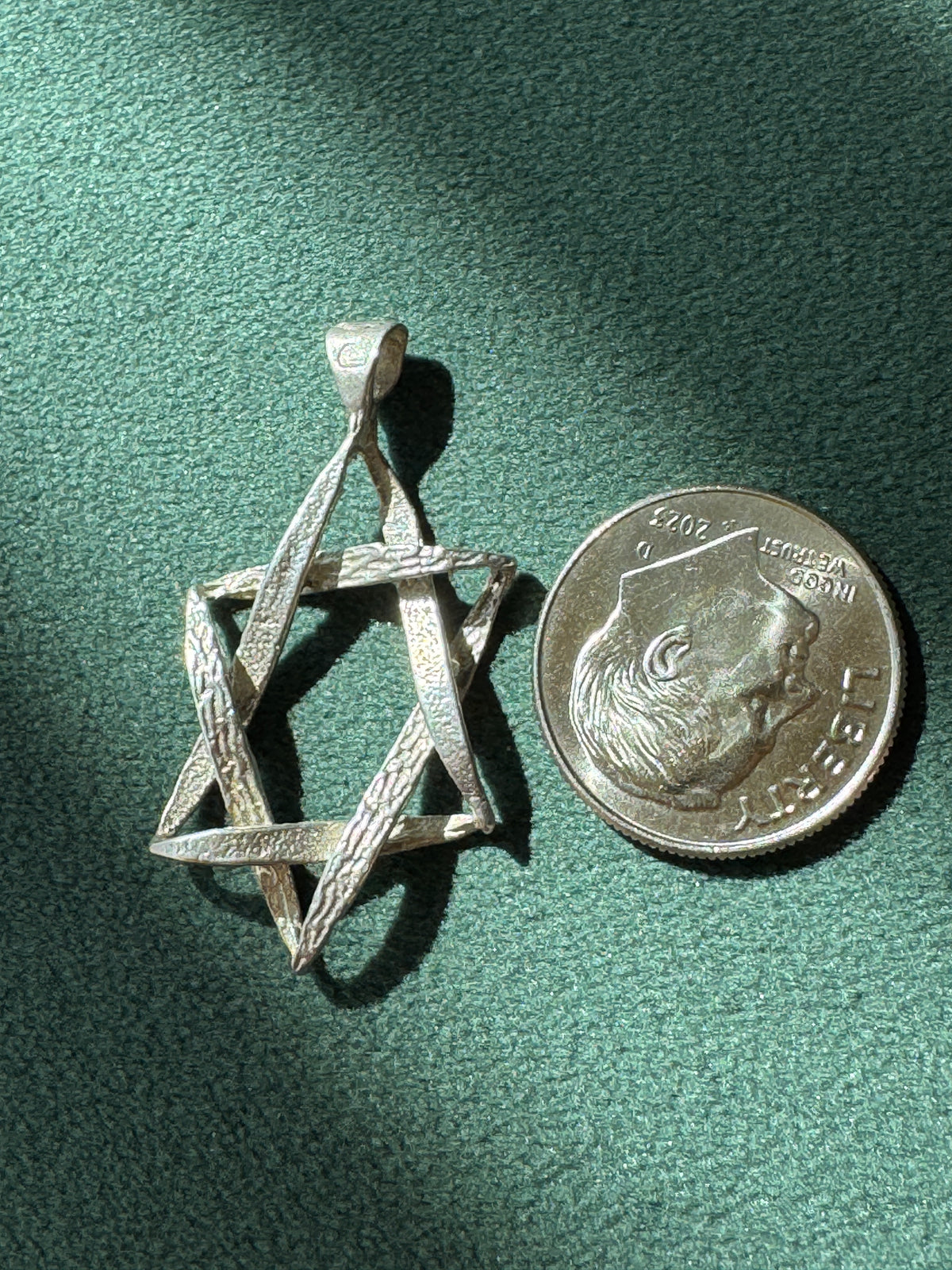 Vintage Sterling Silver Open Twisted Ribbon Star of David Pendant Judaica Charm Necklace
