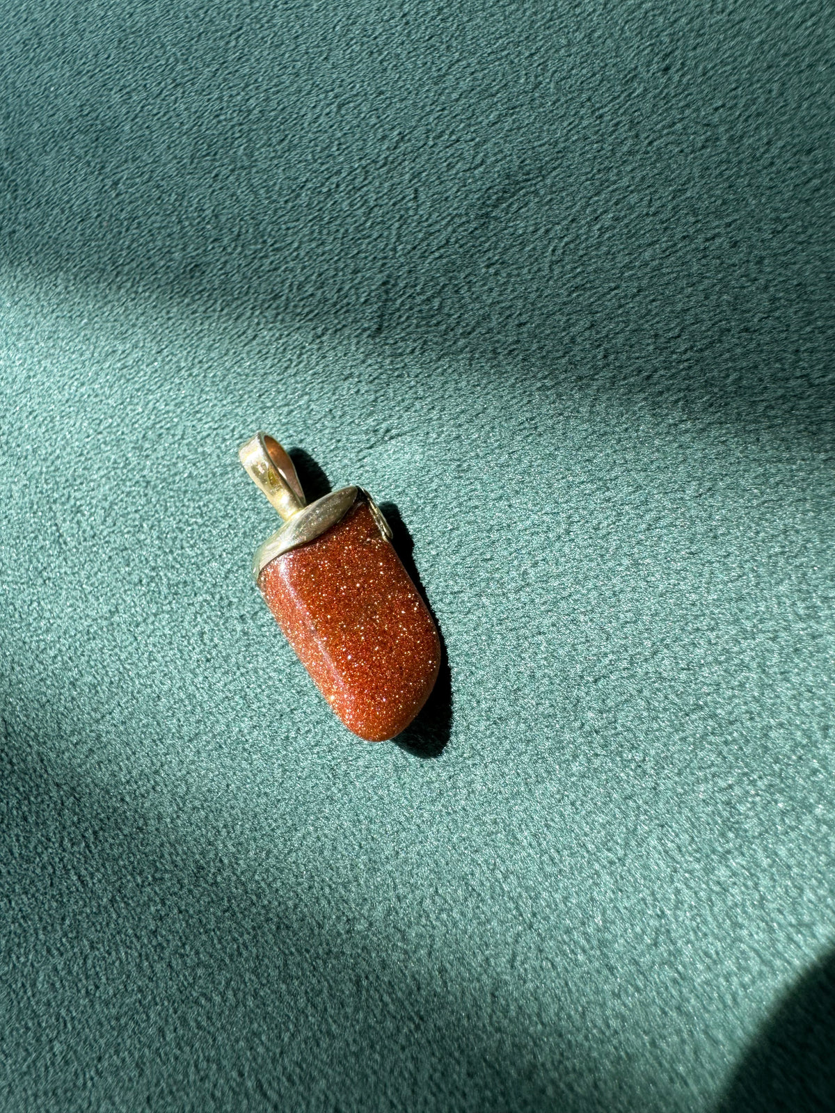 Goldstone Pendant 14K Gold Cap Flame Shape