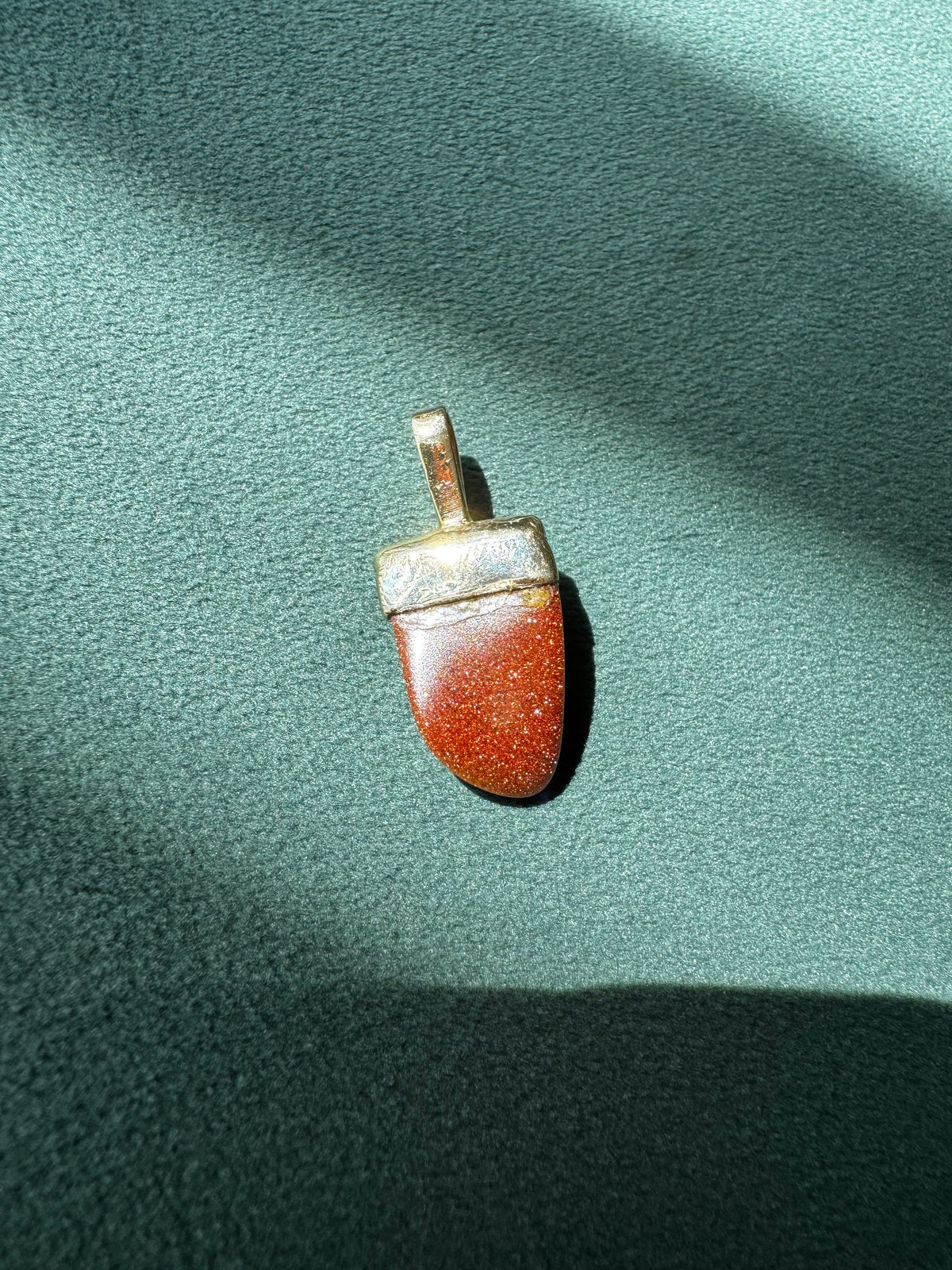 Goldstone Pendant 14K Gold Cap Flame Shape
