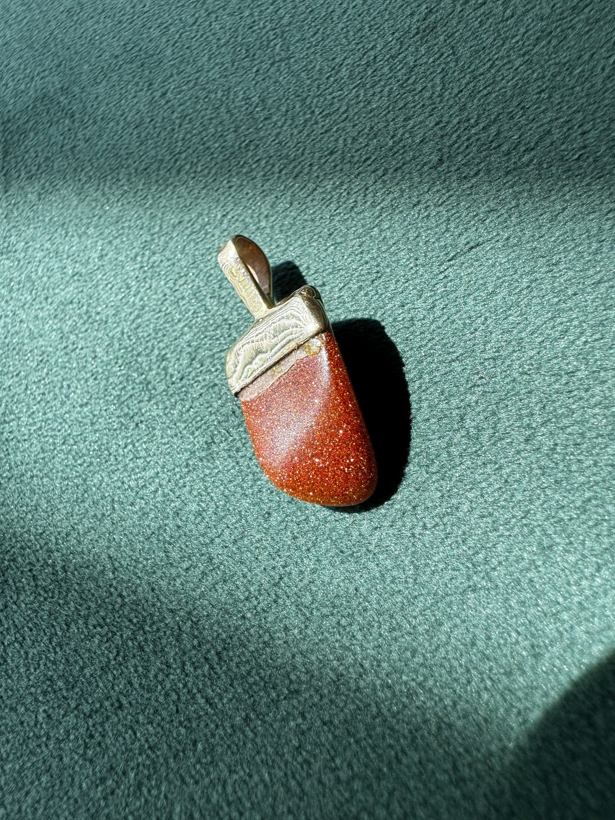 Goldstone Pendant 14K Gold Cap Flame Shape