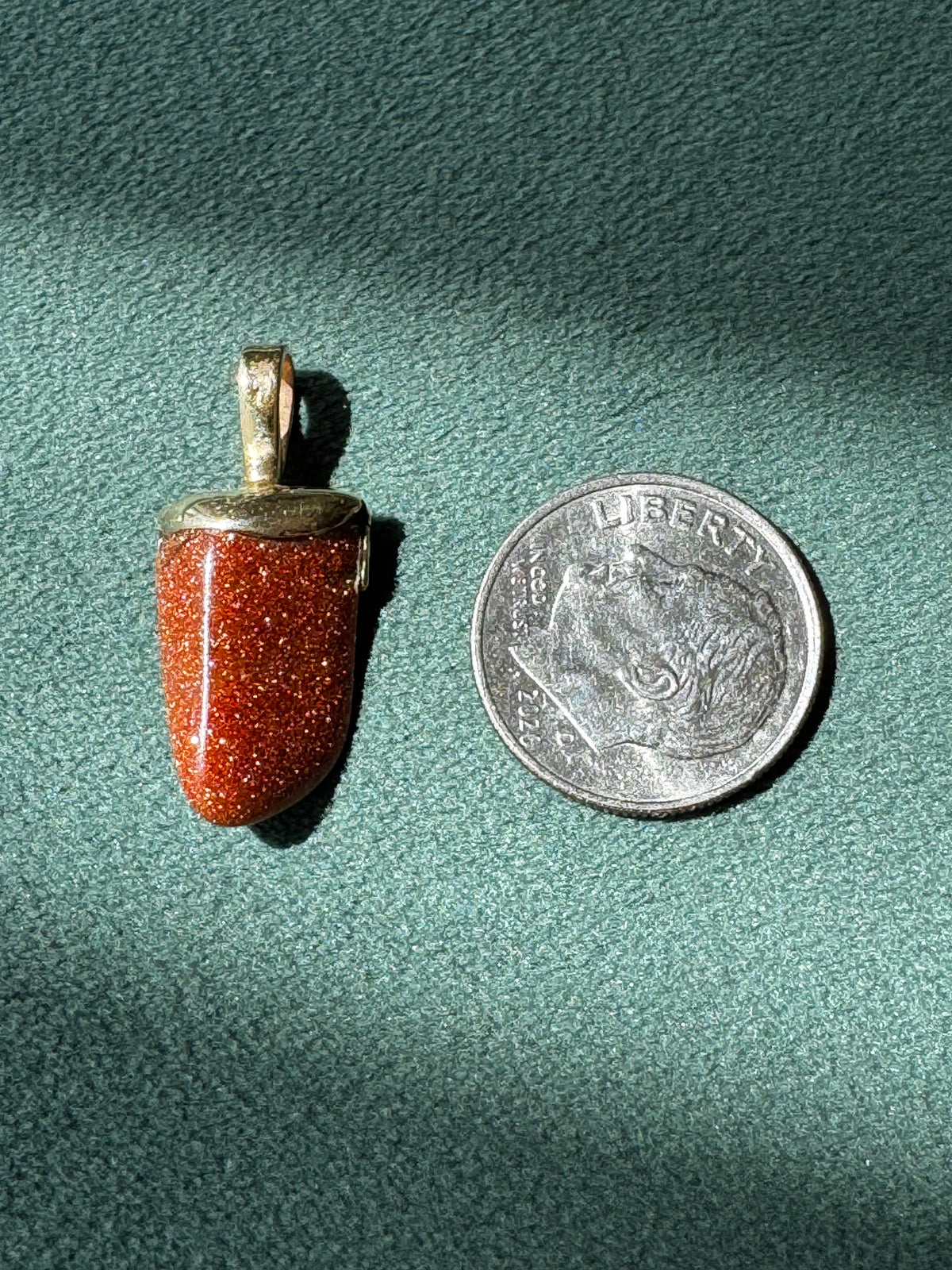 Goldstone Pendant 14K Gold Cap Flame Shape