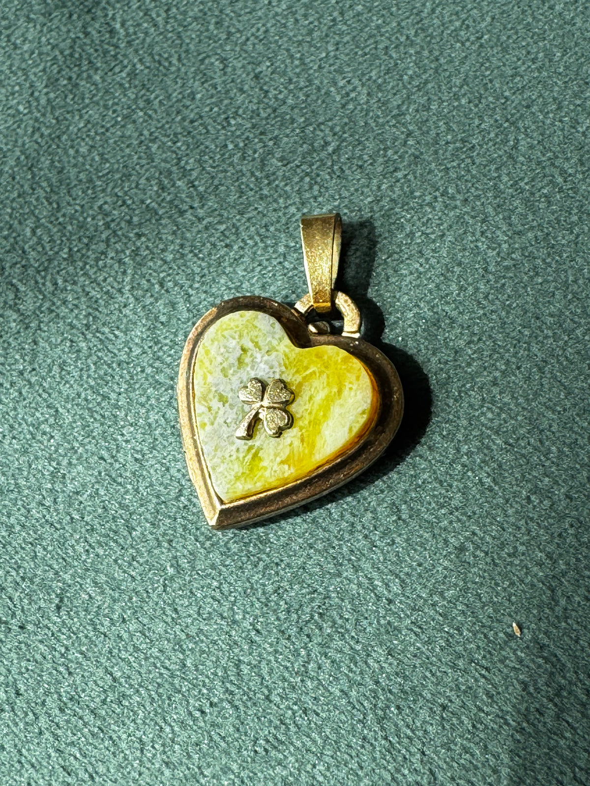 Vintage 1960s Connemara Marble Heart Locket 14ct Rolled Gold Four Leaf Clover Kordes Lichtenfels Germany