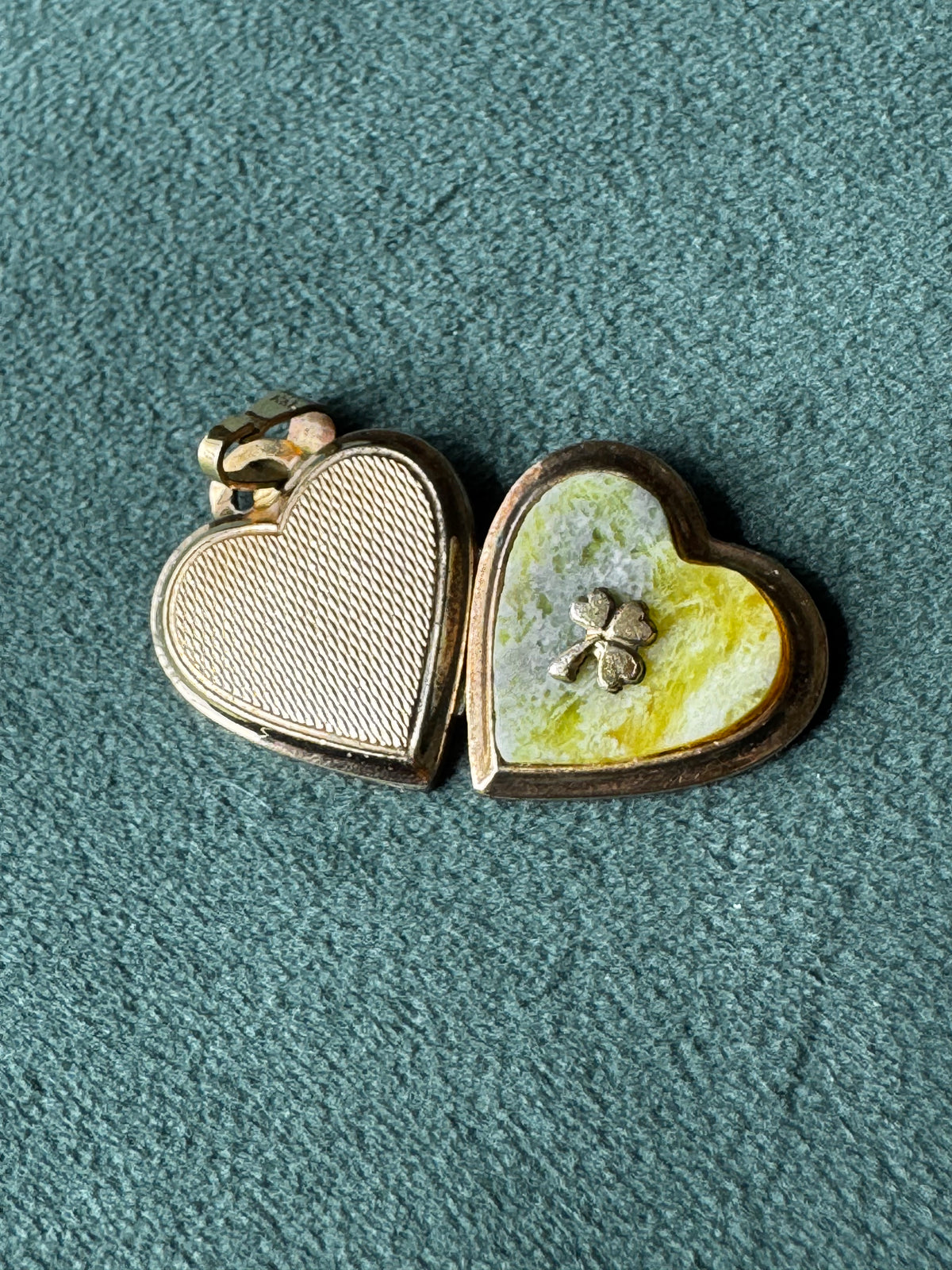Vintage 1960s Connemara Marble Heart Locket 14ct Rolled Gold Four Leaf Clover Kordes Lichtenfels Germany