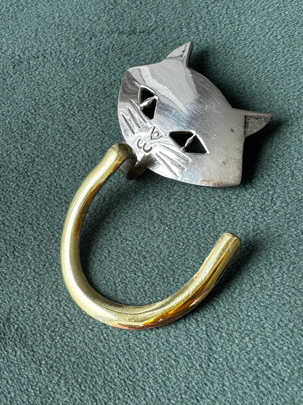 Vintage Taxco Mexico Sterling Silver and Brass Kitty Cat Brooch