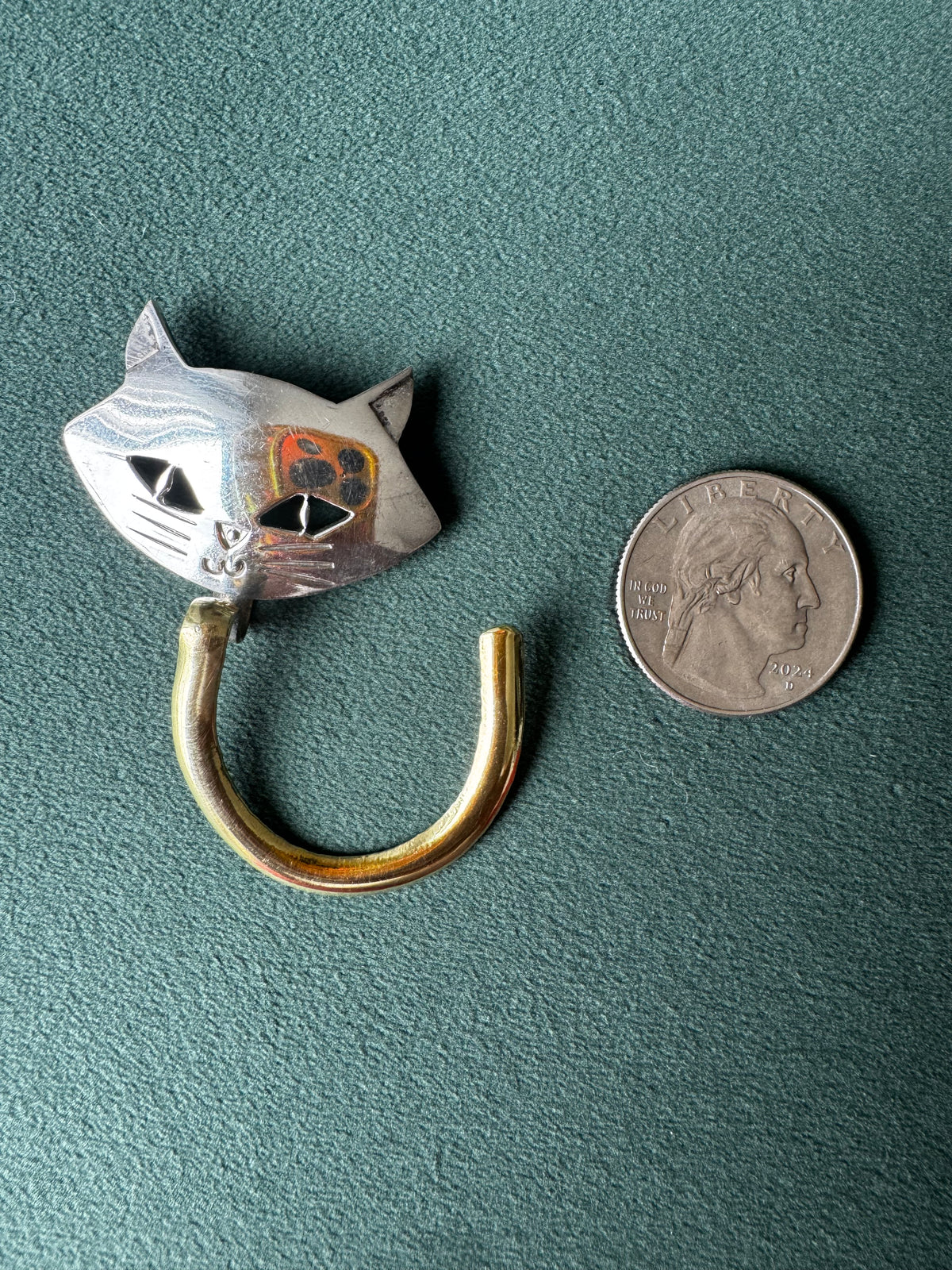 Vintage Taxco Mexico Sterling Silver and Brass Kitty Cat Brooch