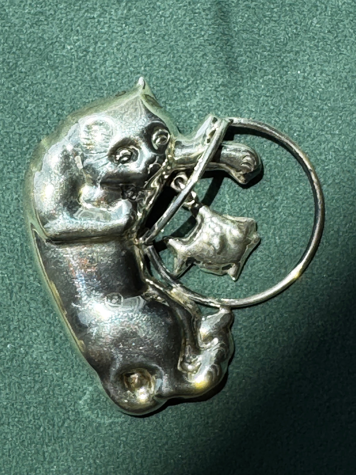 Vintage Mexican Sterling Silver Cat and Fishbowl Brooch with Dangling Fish CII Mexico 925