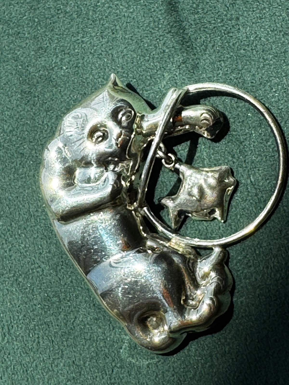 Vintage Mexican Sterling Silver Cat and Fishbowl Brooch with Dangling Fish CII Mexico 925