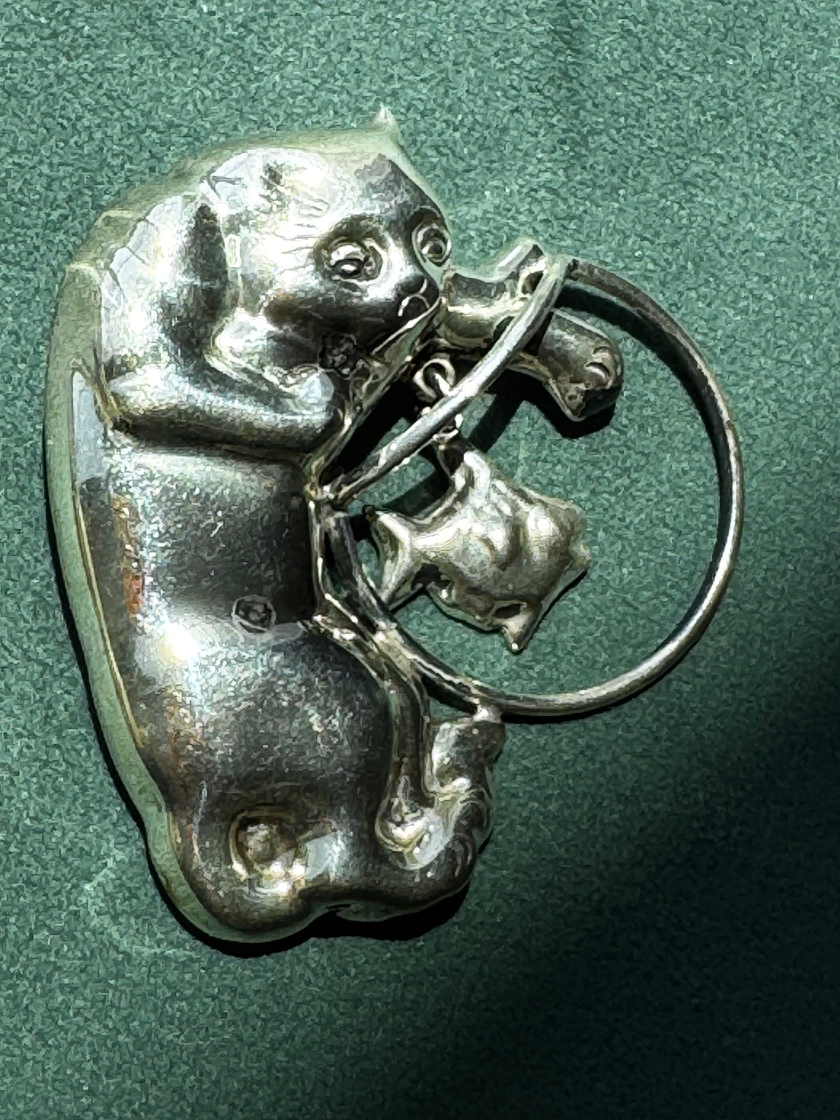 Vintage Mexican Sterling Silver Cat and Fishbowl Brooch with Dangling Fish CII Mexico 925