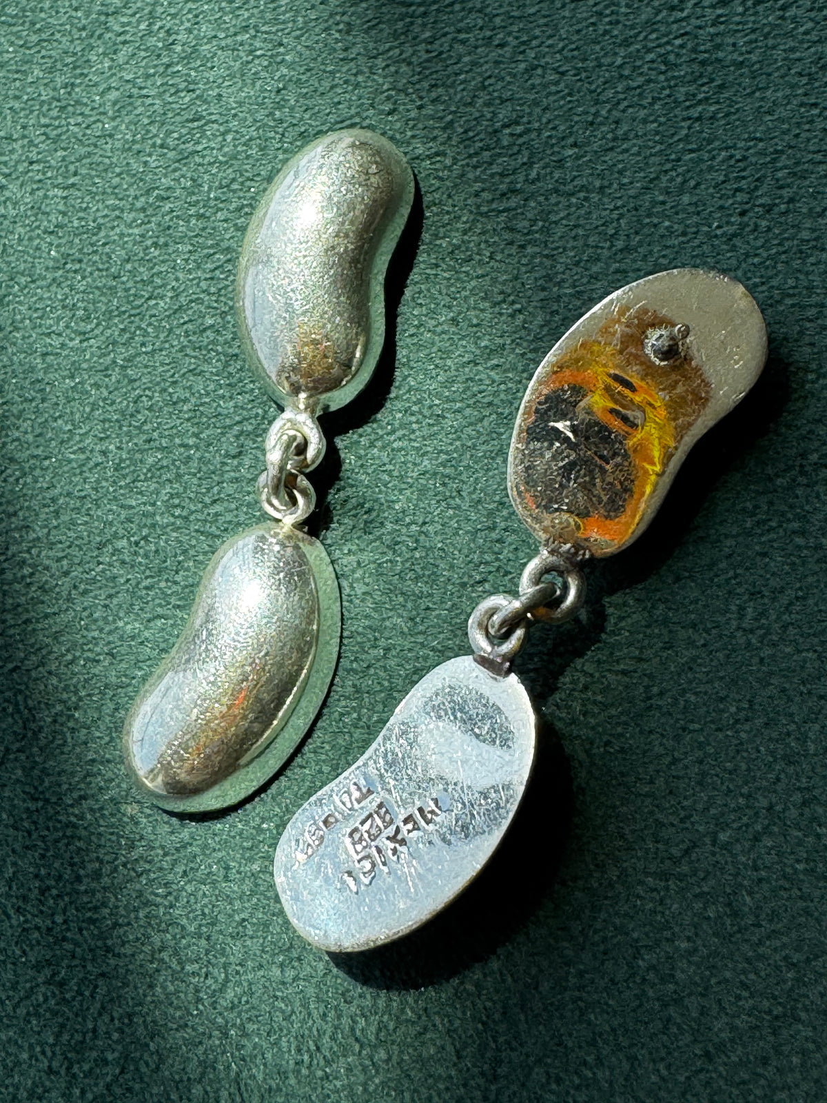 Vintage Mexico 925 Sterling Silver Double Bean Dangle Earrings EEB Organic Modernist Taxco Style