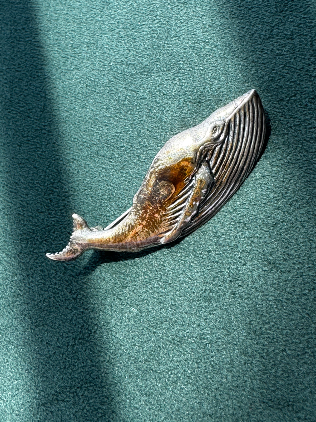 Vintage Sterling Silver Humpback Whale Brooch Pin Detailed Figural Ocean Mermaid Life