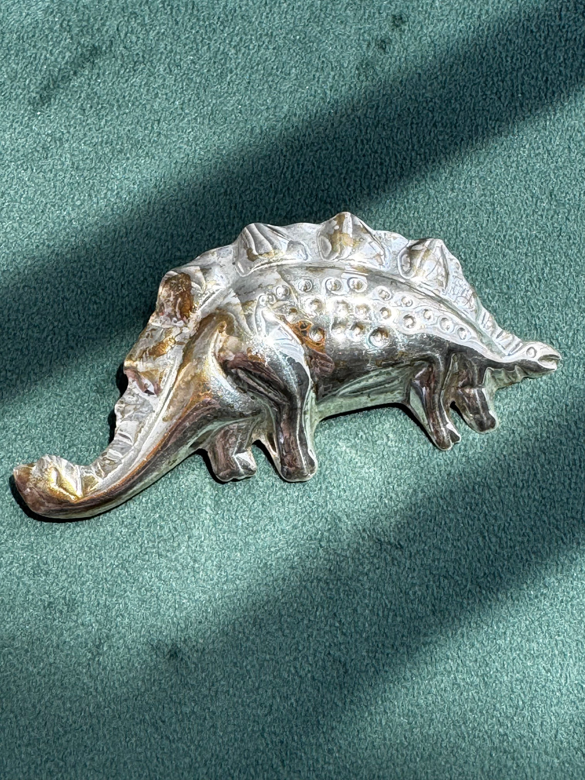 Vintage Sterling Silver Stegosaurus Dinosaur Brooch Pin 1980s
