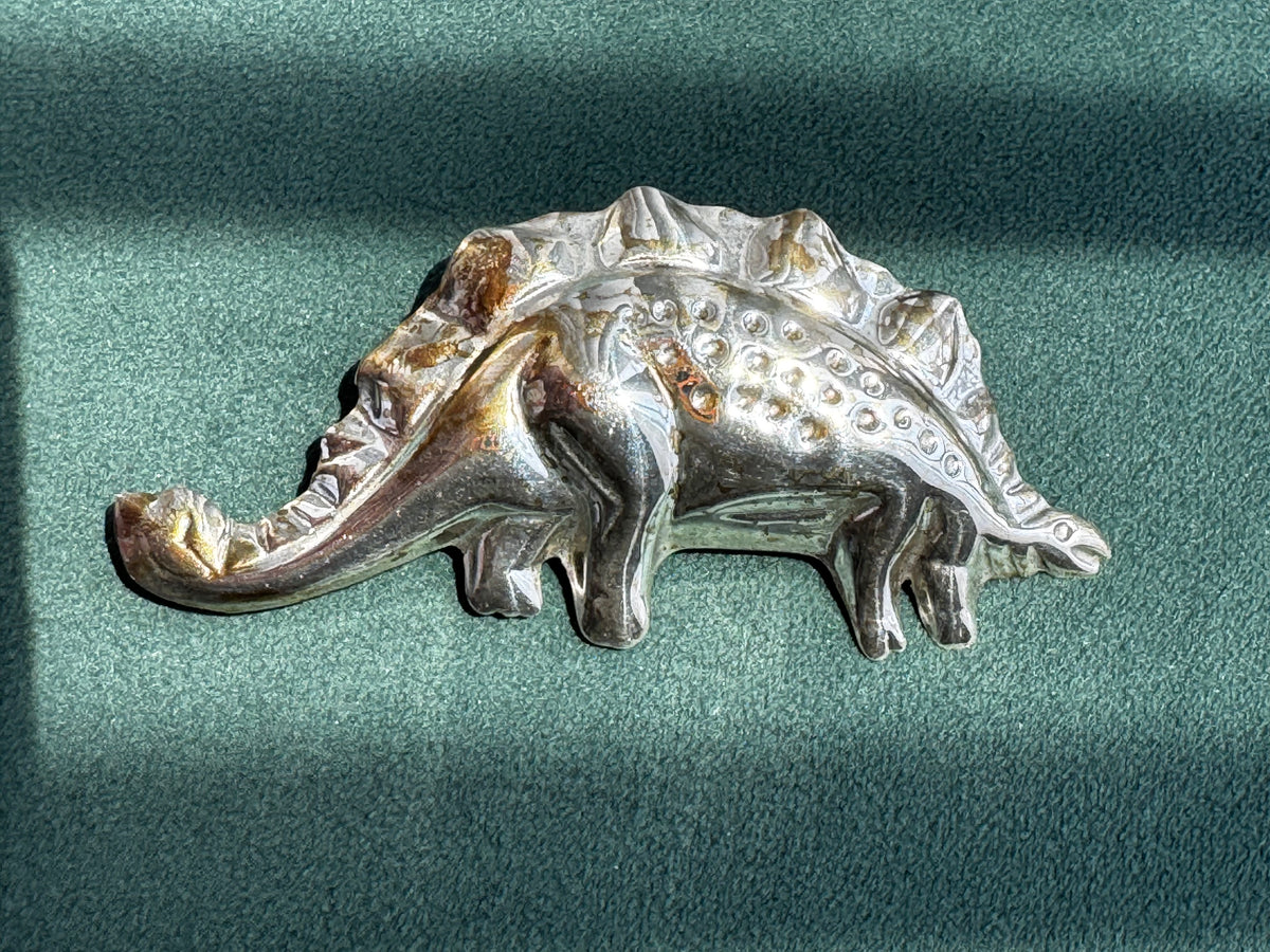 Vintage Sterling Silver Stegosaurus Dinosaur Brooch Pin 1980s