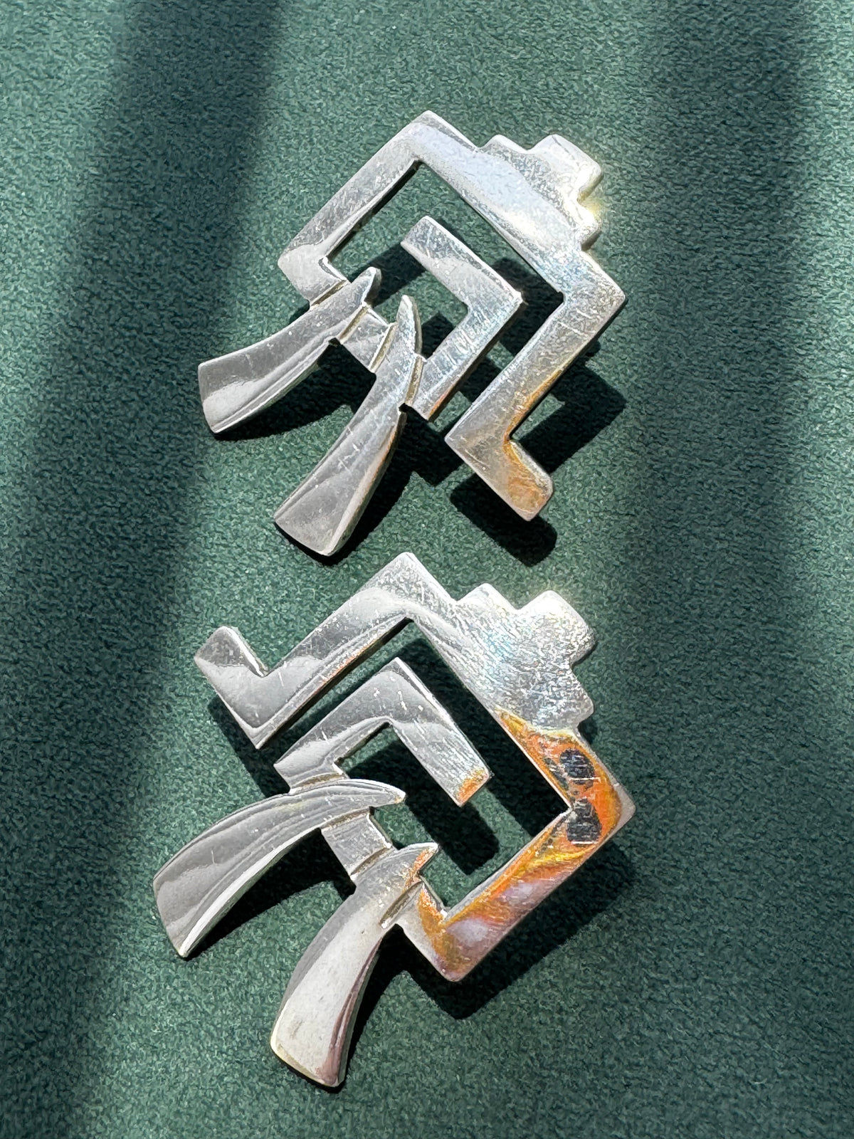 Vintage Taxco Mexico Sterling Silver Modernist Earrings TL-33 Statement Y2K