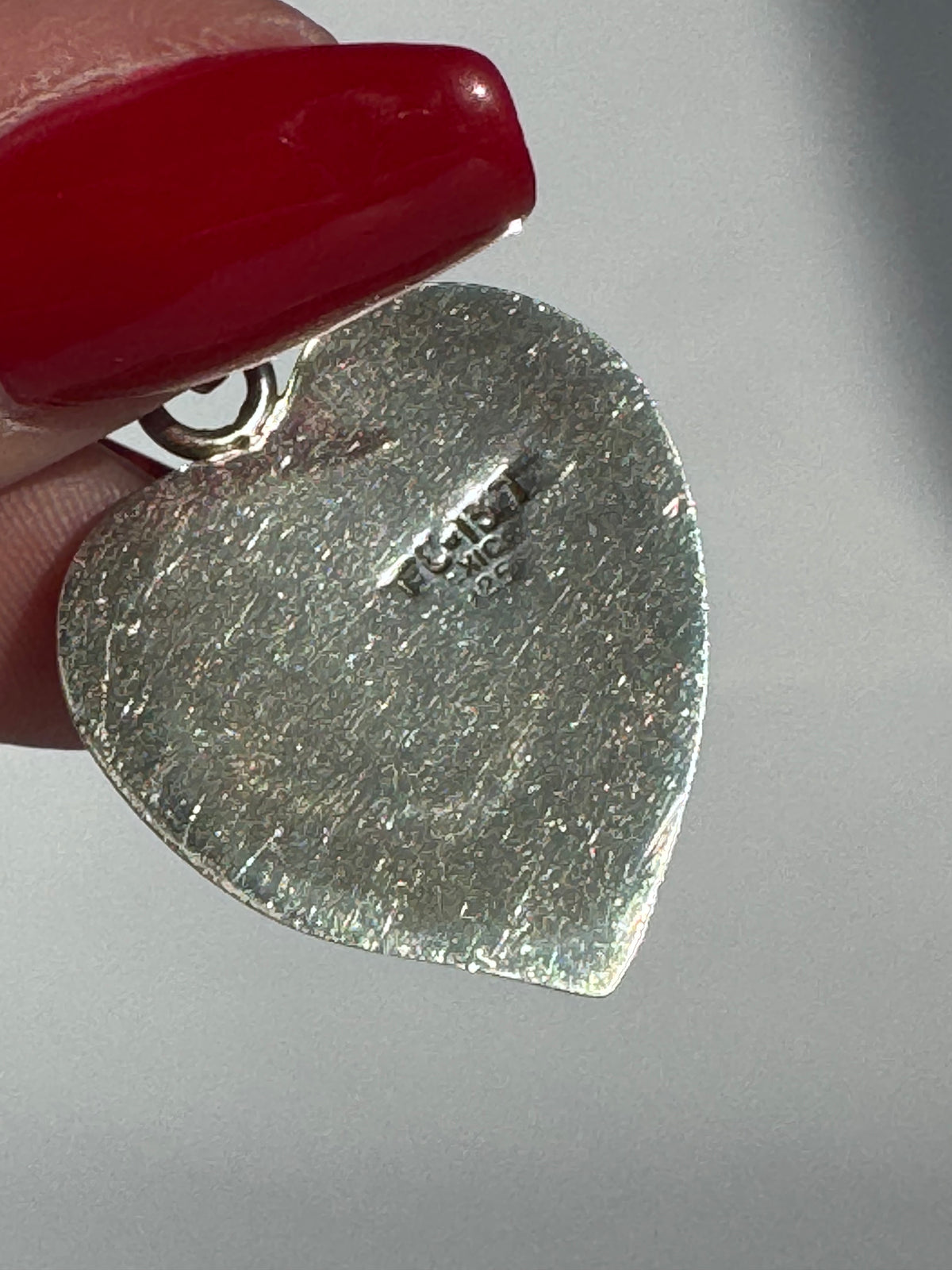 Vintage Mexican sterling silver puffy heart earrings and pendant set with mirror finish