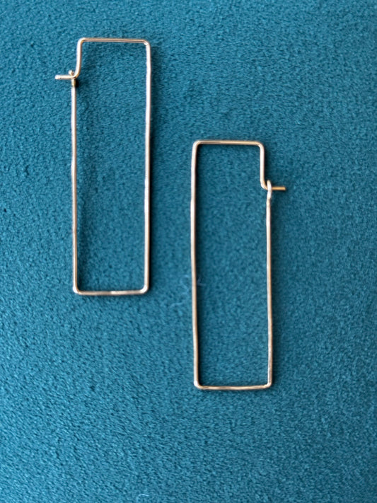 Modernist 18K Gold Rectangle Wire Hoop Earrings Long Lean Lines That Do All the Talking