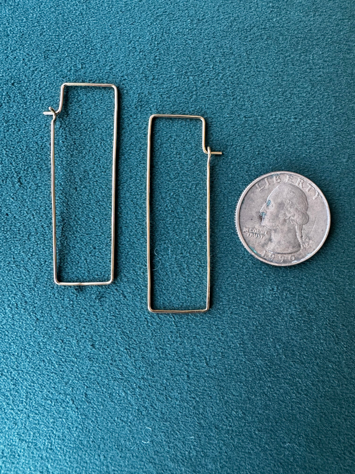 Modernist 18K Gold Rectangle Wire Hoop Earrings Long Lean Lines That Do All the Talking