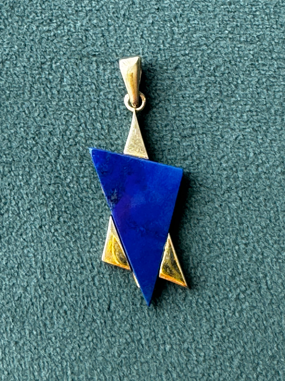 14K Gold Lapis Lazuli Star of David Pendant Modernist Judaica Two Triangles One Perfect Star