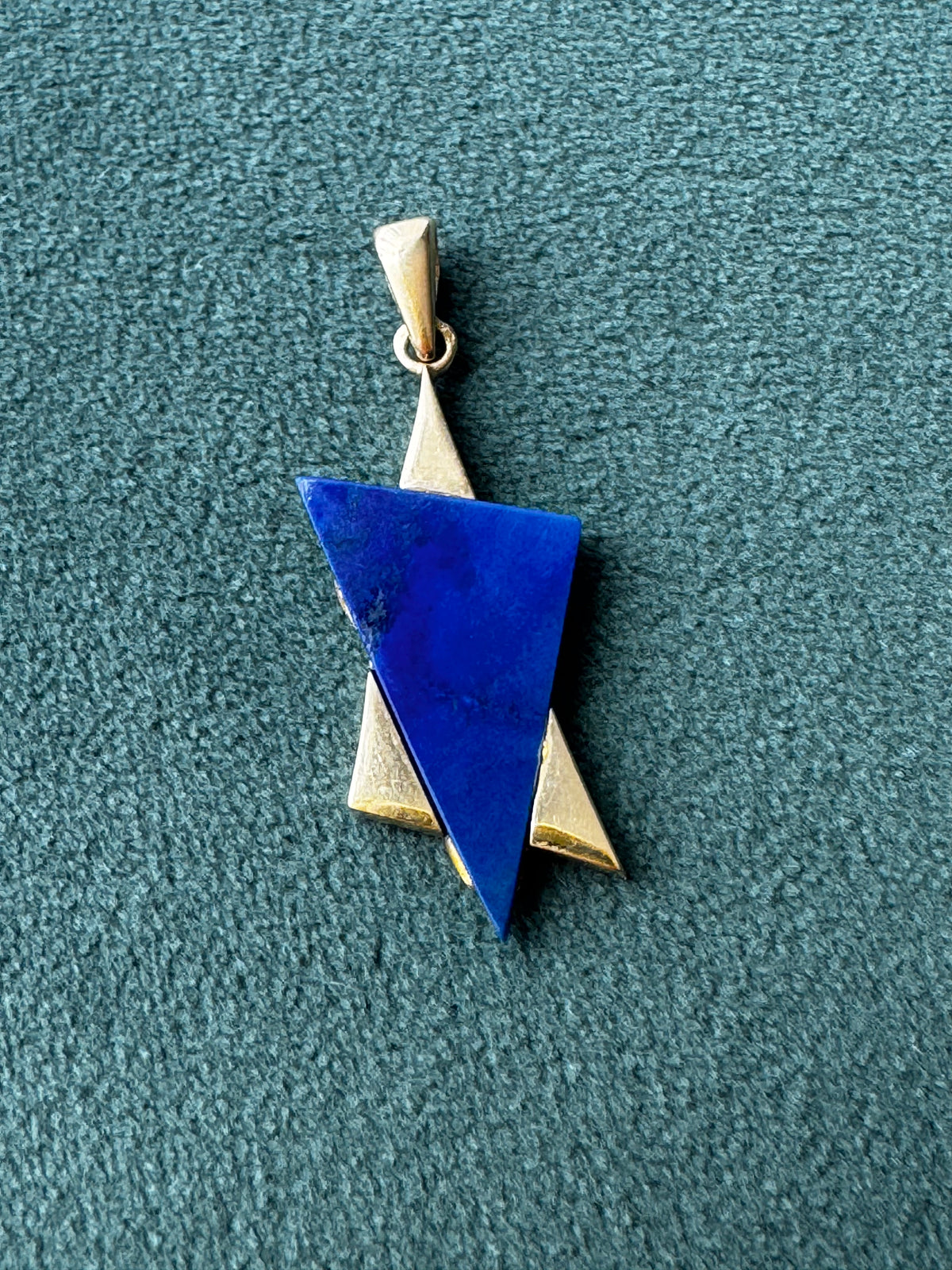14K Gold Lapis Lazuli Star of David Pendant Modernist Judaica Two Triangles One Perfect Star