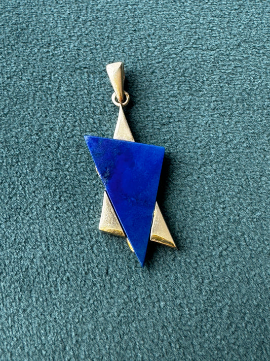 14K Gold Lapis Lazuli Star of David Pendant Modernist Judaica Two Triangles One Perfect Star