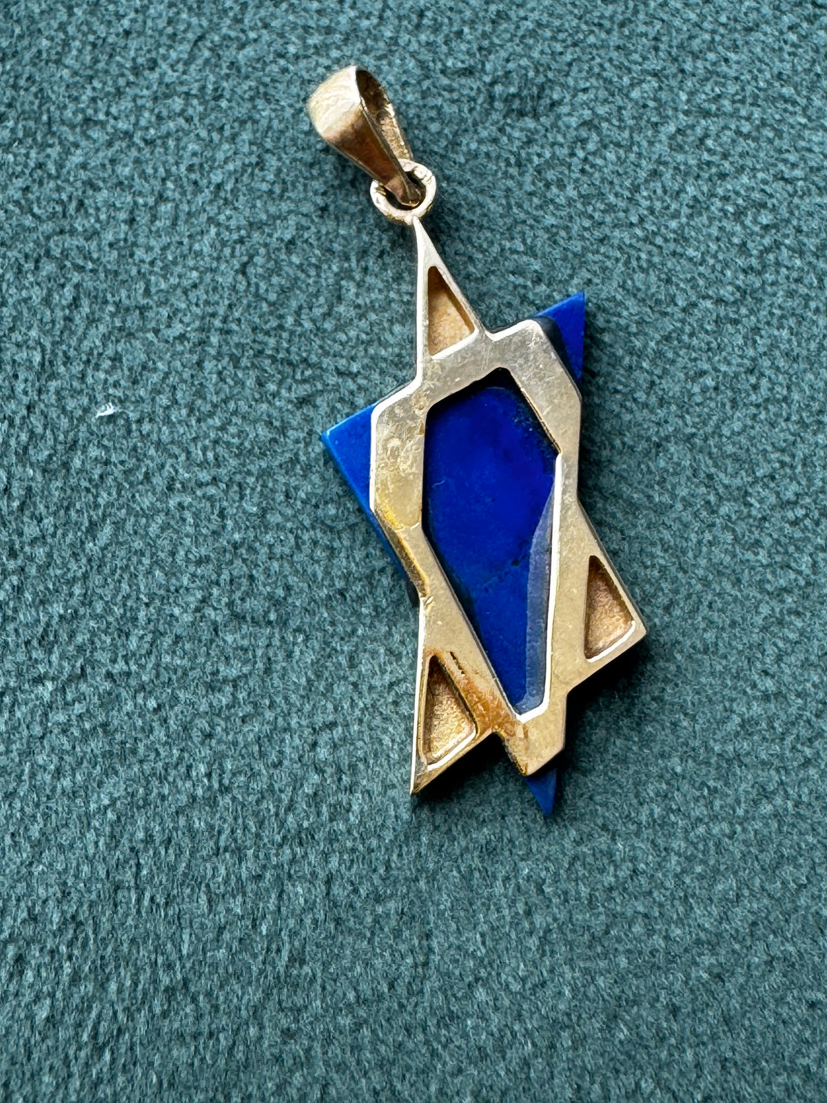 14K Gold Lapis Lazuli Star of David Pendant Modernist Judaica Two Triangles One Perfect Star