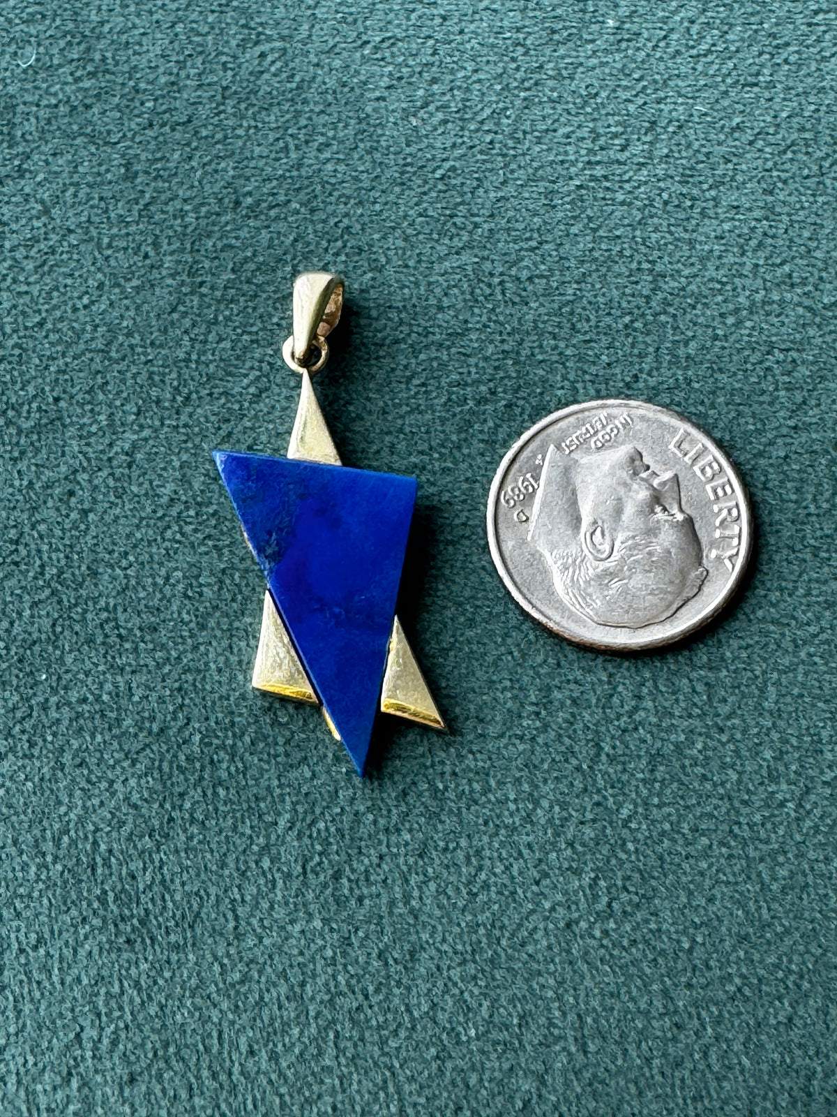 14K Gold Lapis Lazuli Star of David Pendant Modernist Judaica Two Triangles One Perfect Star