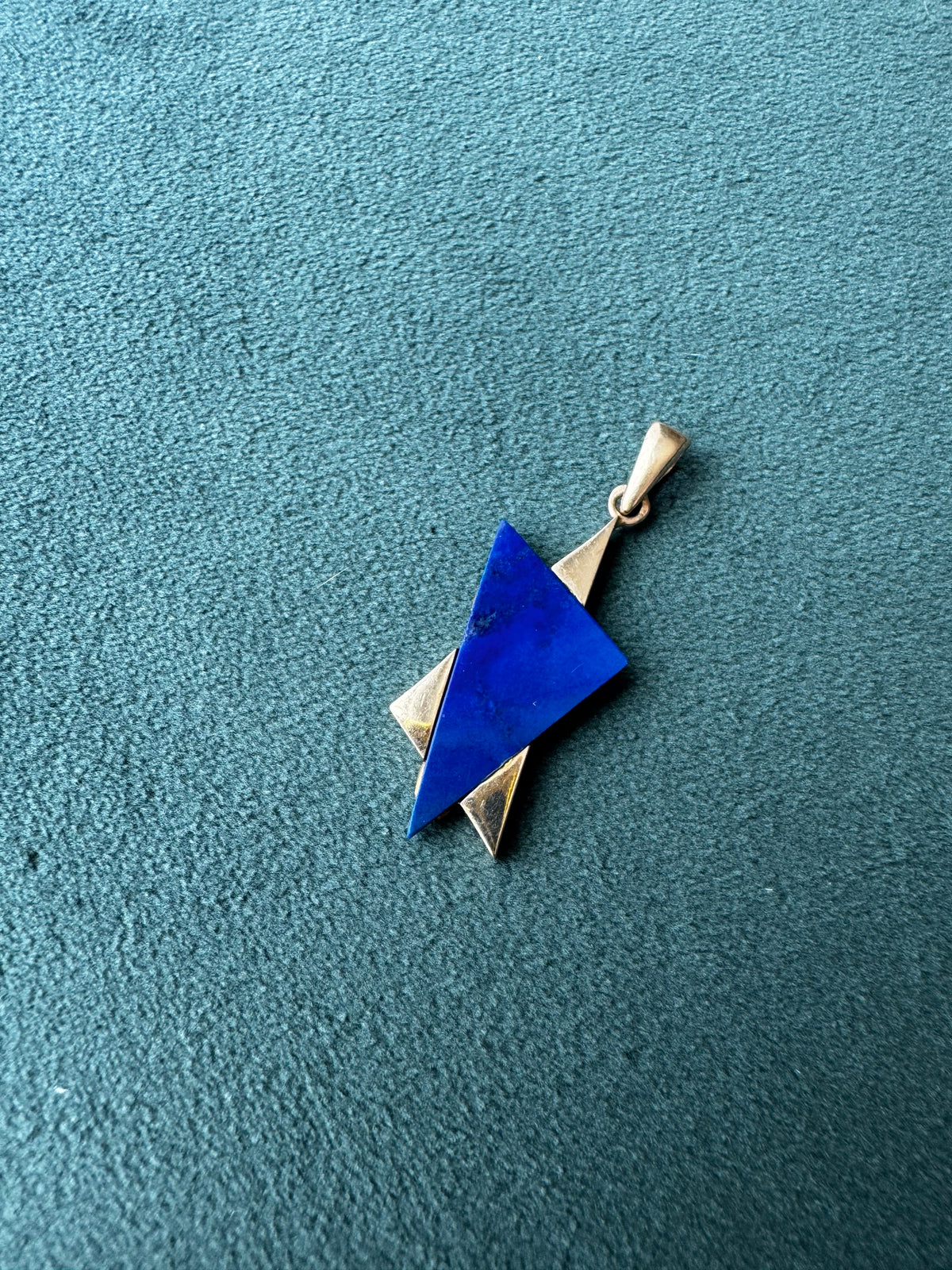 14K Gold Lapis Lazuli Star of David Pendant Modernist Judaica Two Triangles One Perfect Star