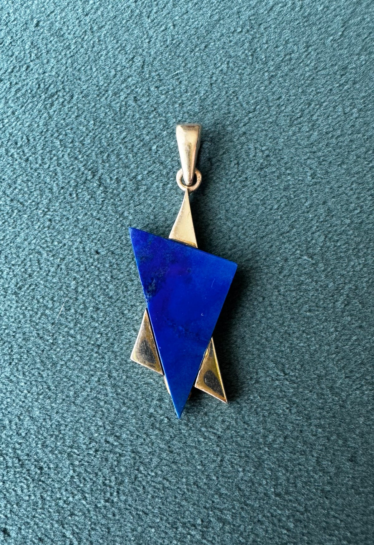 14K Gold Lapis Lazuli Star of David Pendant Modernist Judaica Two Triangles One Perfect Star