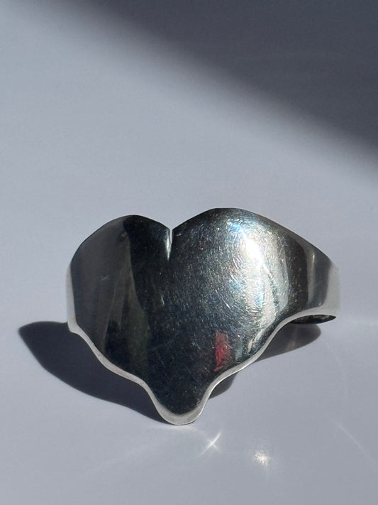 Vintage Los Ballesteros Taxco Sterling Silver Heart Cuff Bracelet