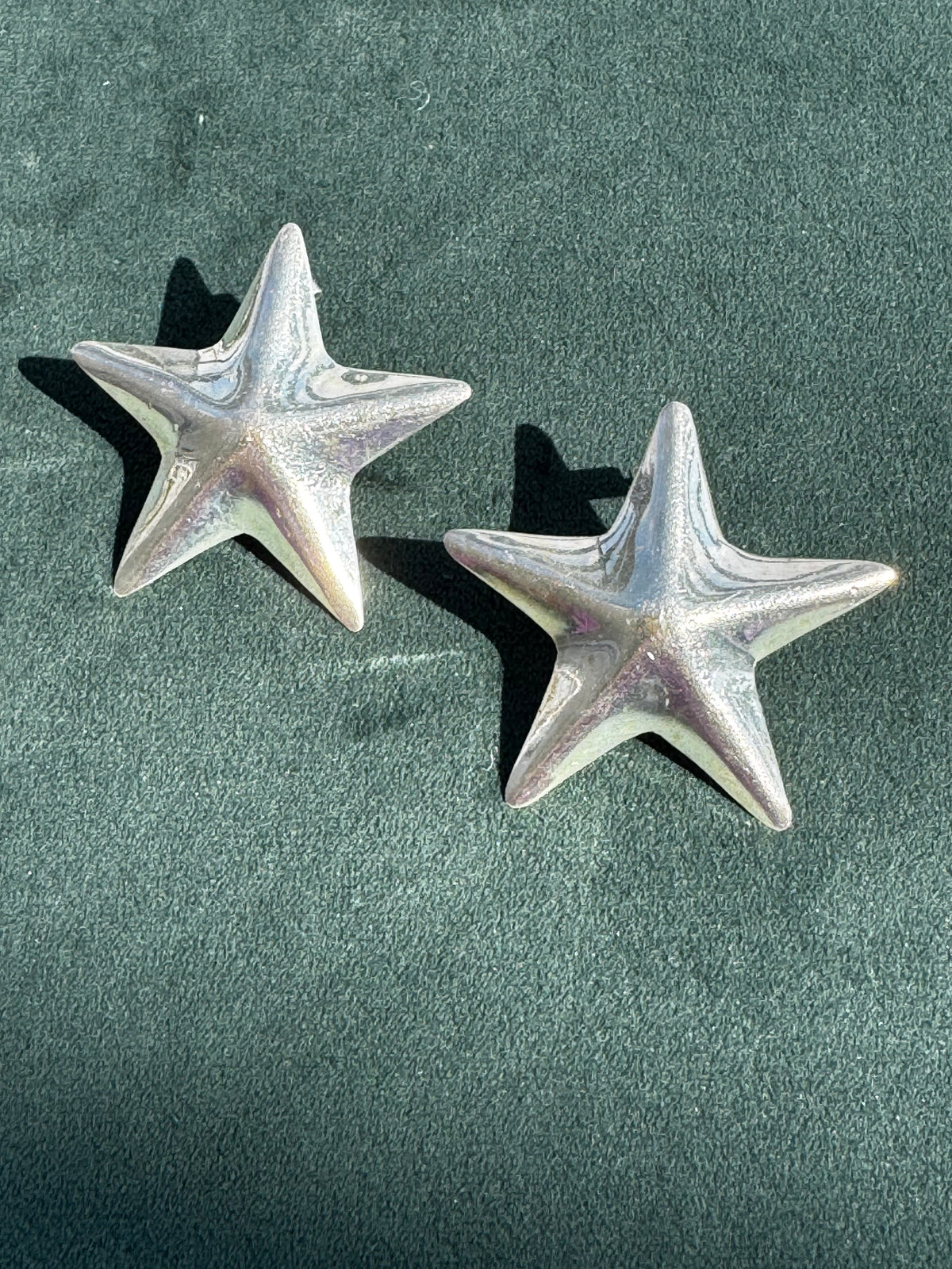 Vintage Taxco 925 Sterling Silver Puffy Star Earrings Big Hollow Studs TO-89 Hallmarked