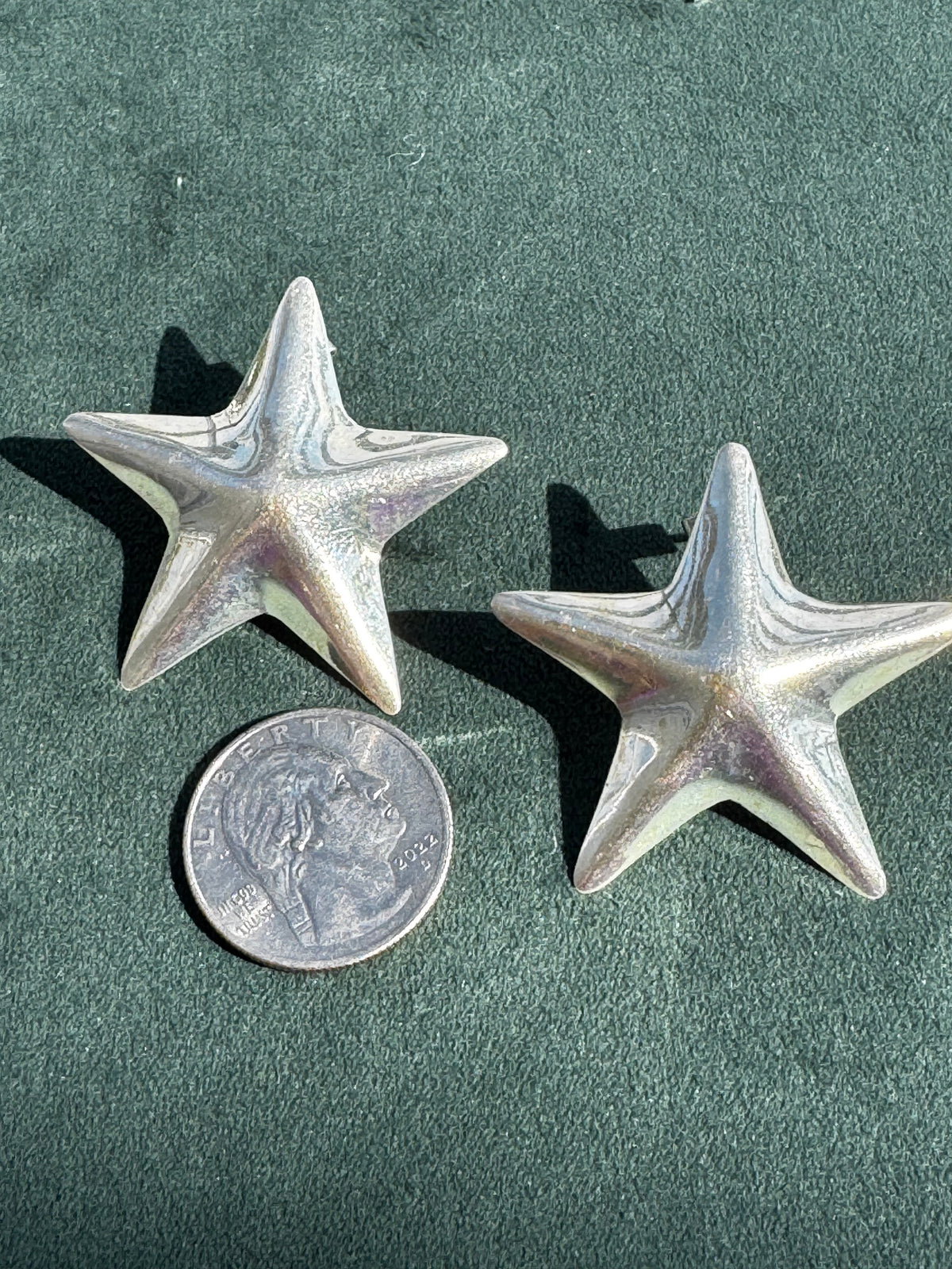 Vintage Taxco 925 Sterling Silver Puffy Star Earrings Big Hollow Studs TO-89 Hallmarked