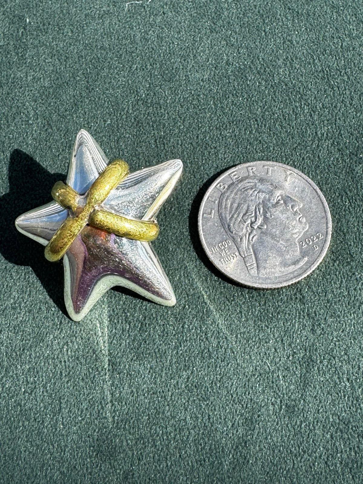 Mexico 925 Sterling Silver and Brass Two-Tone Puffy Star Earrings Large Statement Studs 13.89g