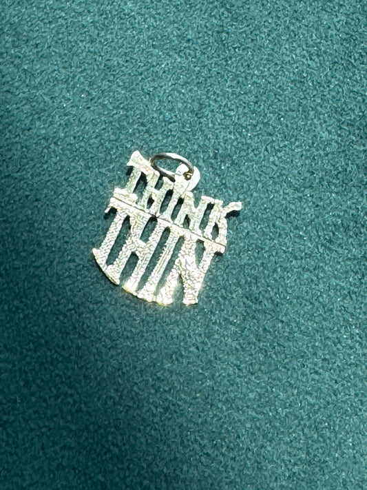 Vintage 14K Gold THINK THIN Novelty Word Charm A Little Slice of Retro Kitsch