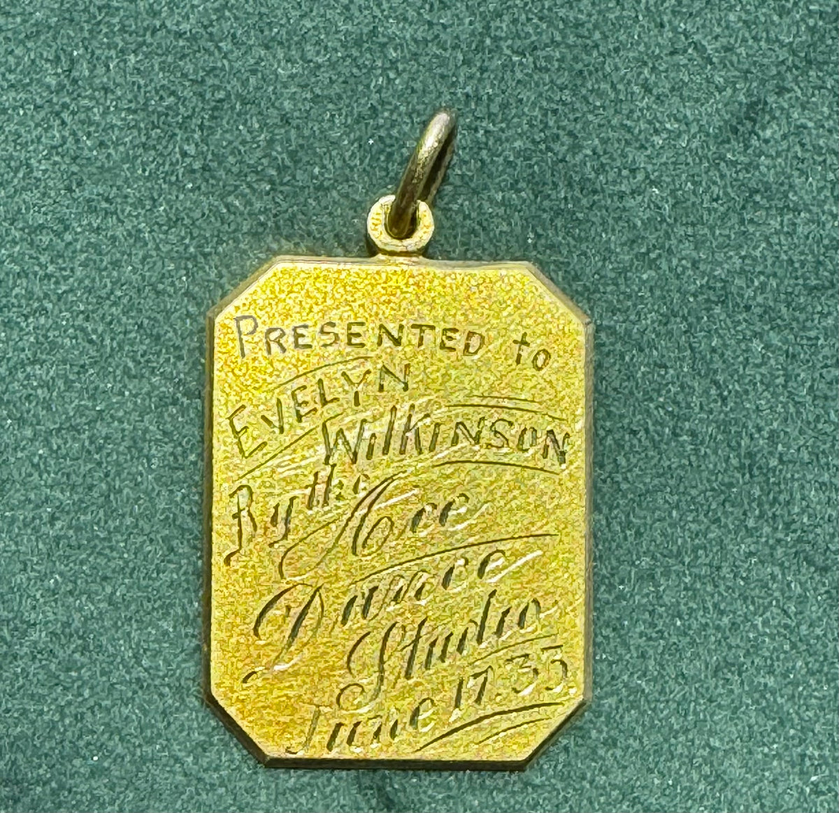 Antique 1933 Art Deco 10K Gold Dance Recital Presentation Pendant Ace Dance Studio Evelyn Wilkinson