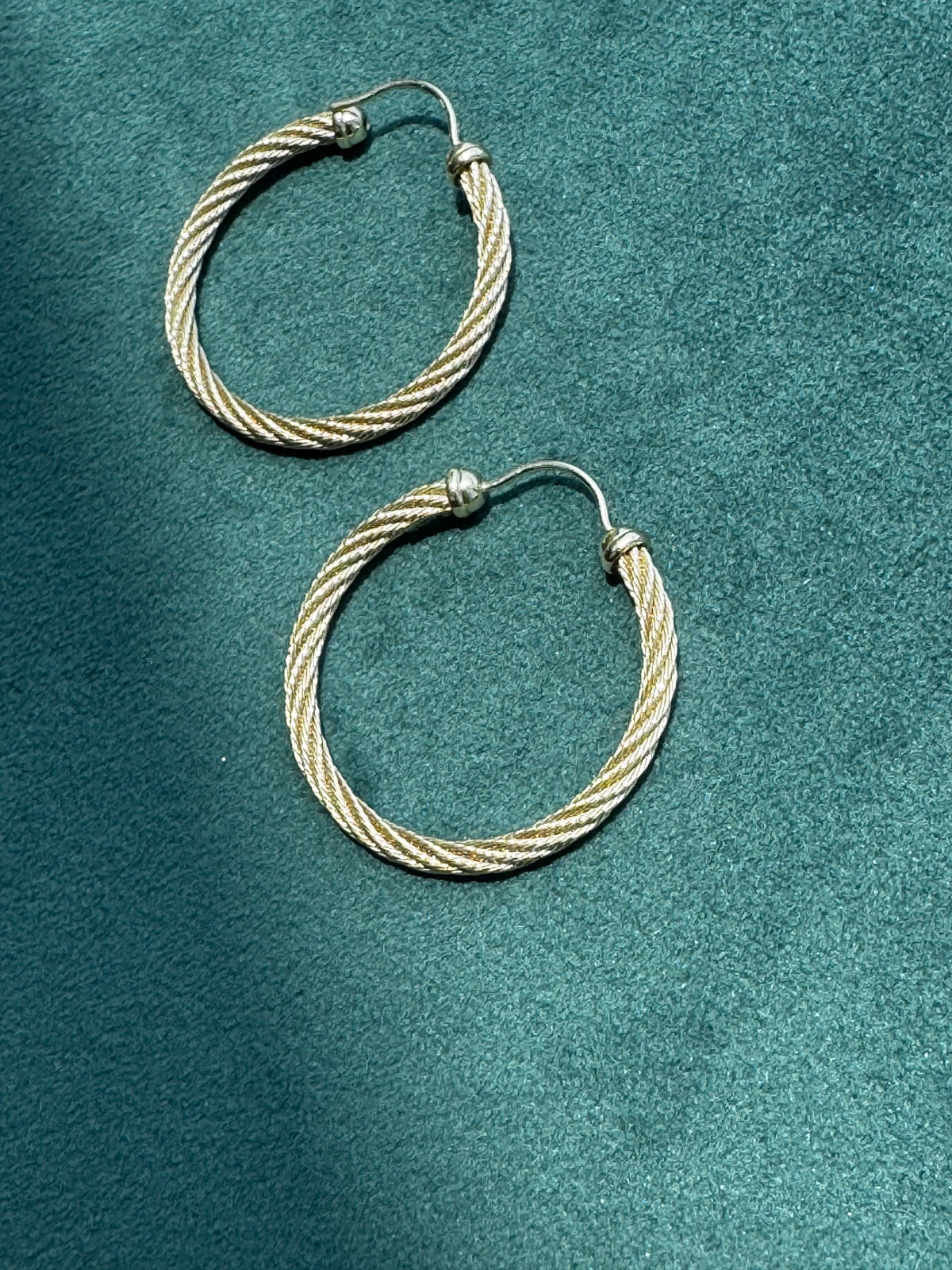 14K Gold Twisted Cable Rope Hoop Earrings 2 Inch Ball Point Latch 5.4g